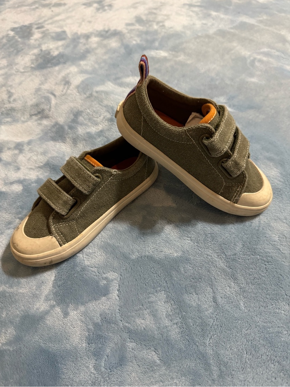 Kids Olive Green Canvas Velcro Sneakers
